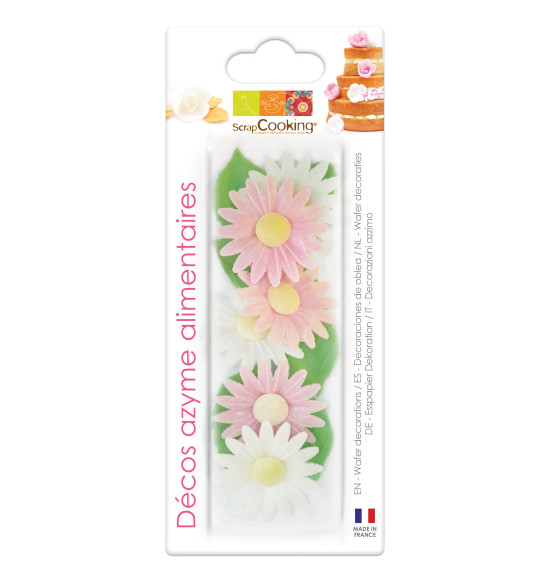 Décos azyme 6 marguerites + 6 feuilles vertes Décos azyme 6 marguerites + 6 feuilles vertes