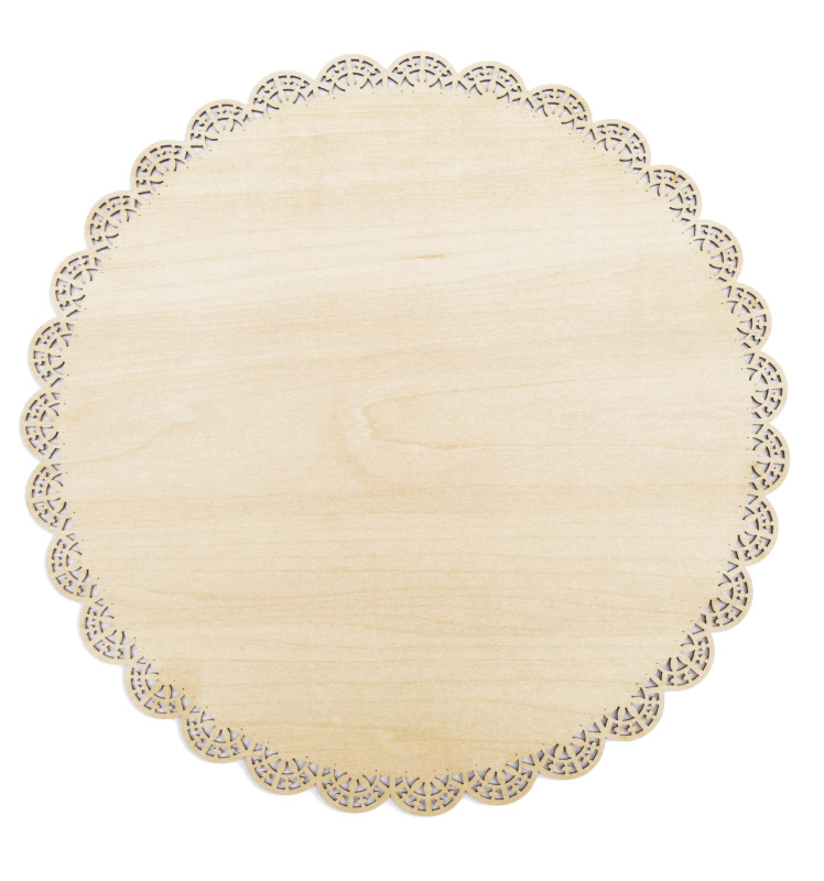 Round wood cake base with lacework trim ø 29cm