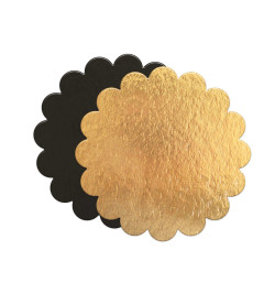 5 thin gold/black cake boards - round with fluted edge diam. 24cm