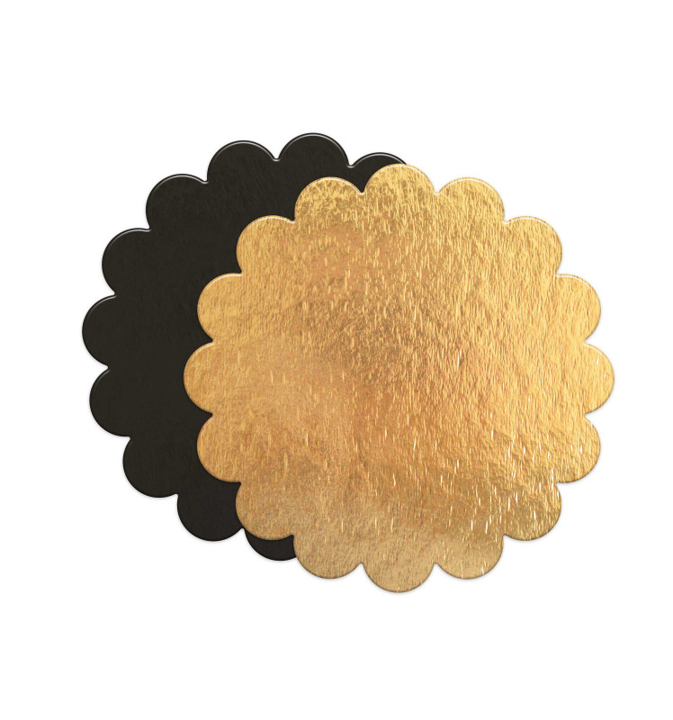 5 thin gold/black cake boards - round with fluted edge diam. 24cm