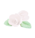 Edible wafer decorations 4 white roses + 6 green leaves