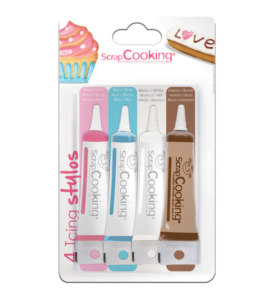 4 stylos déco blanc, rose, bleu, choco 4X20g 4 stylos déco blanc, rose, bleu, choco 4X20g