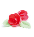 Edible wafer decorations 4 red roses + 6 green leaves