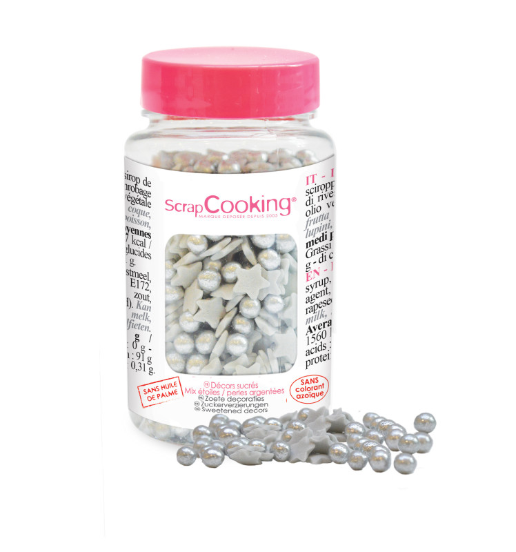 Pot of mini mixed silver pearl/star sugar sprinkles  55g