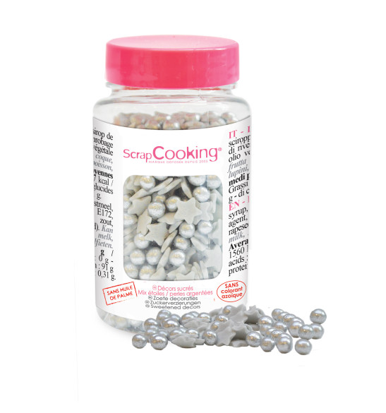 Pot de décors sucrés mix étoiles / perles argentées Pot de décors sucrés mix étoiles / perles argentées