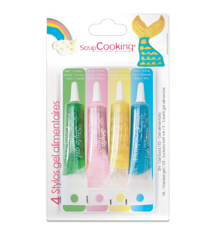 4 stylos gels bleu, rose, jaune, vert