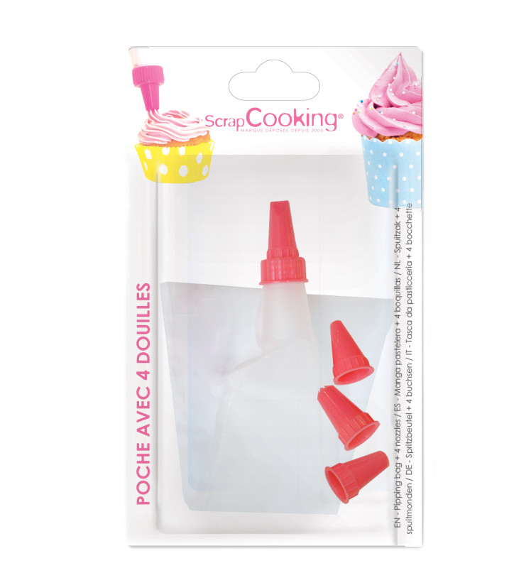 1 piping bag + 4 piping tips