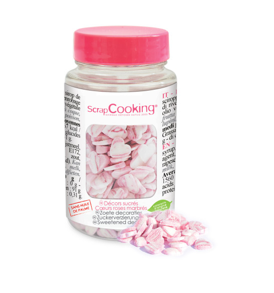 Pot de décors sucrés cœurs roses marbrés Pot de décors sucrés cœurs roses marbrés
