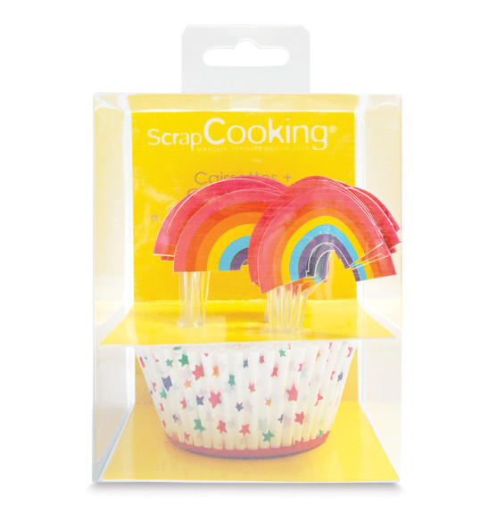 24 cupcake cases + 24 cake toppers rainbow
