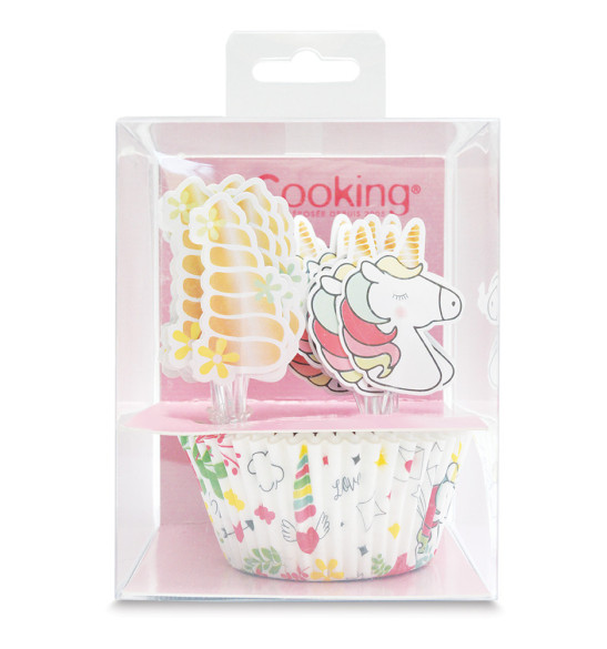24 cupcake cases + 24 cake toppers unicorn