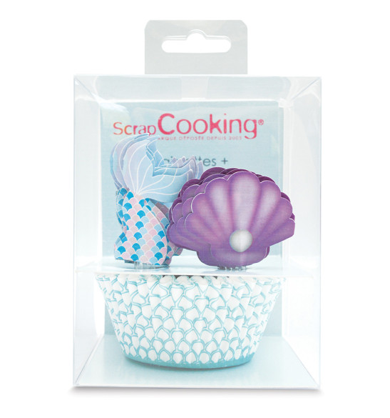 24 cupcake cases + 24 cake toppers mermaid - ScrapCooking®