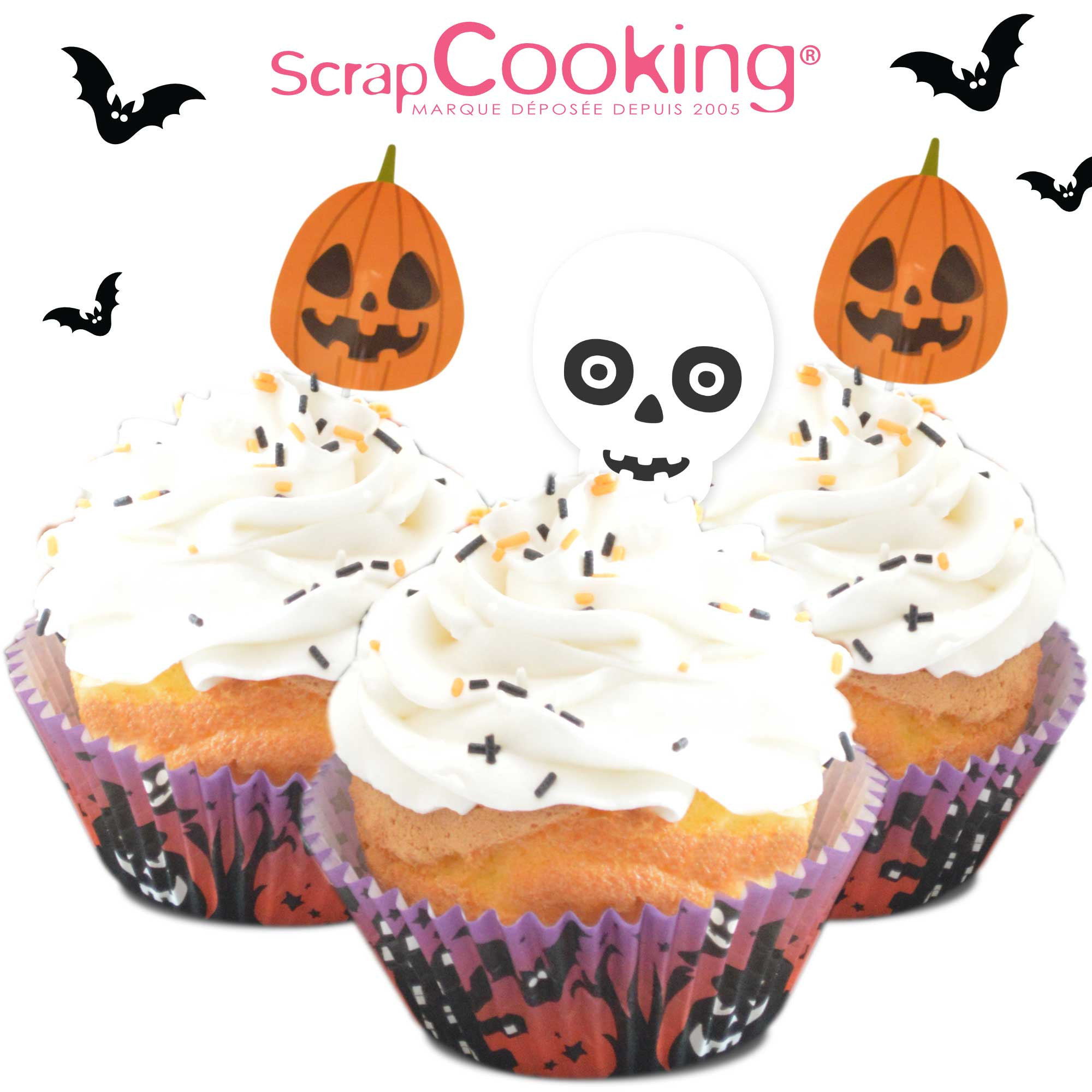 Kit Décoration Cupcakes Halloween Dekora - 24 Caissettes Papier + 24 Toppers Réutilisables (Violet Et Orange)