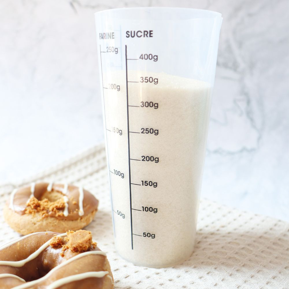 Verre Doseur Double JJA - Plastique Transparent, Graduations Sucre/Farine/Cl, Lavable Lave-Vaisselle