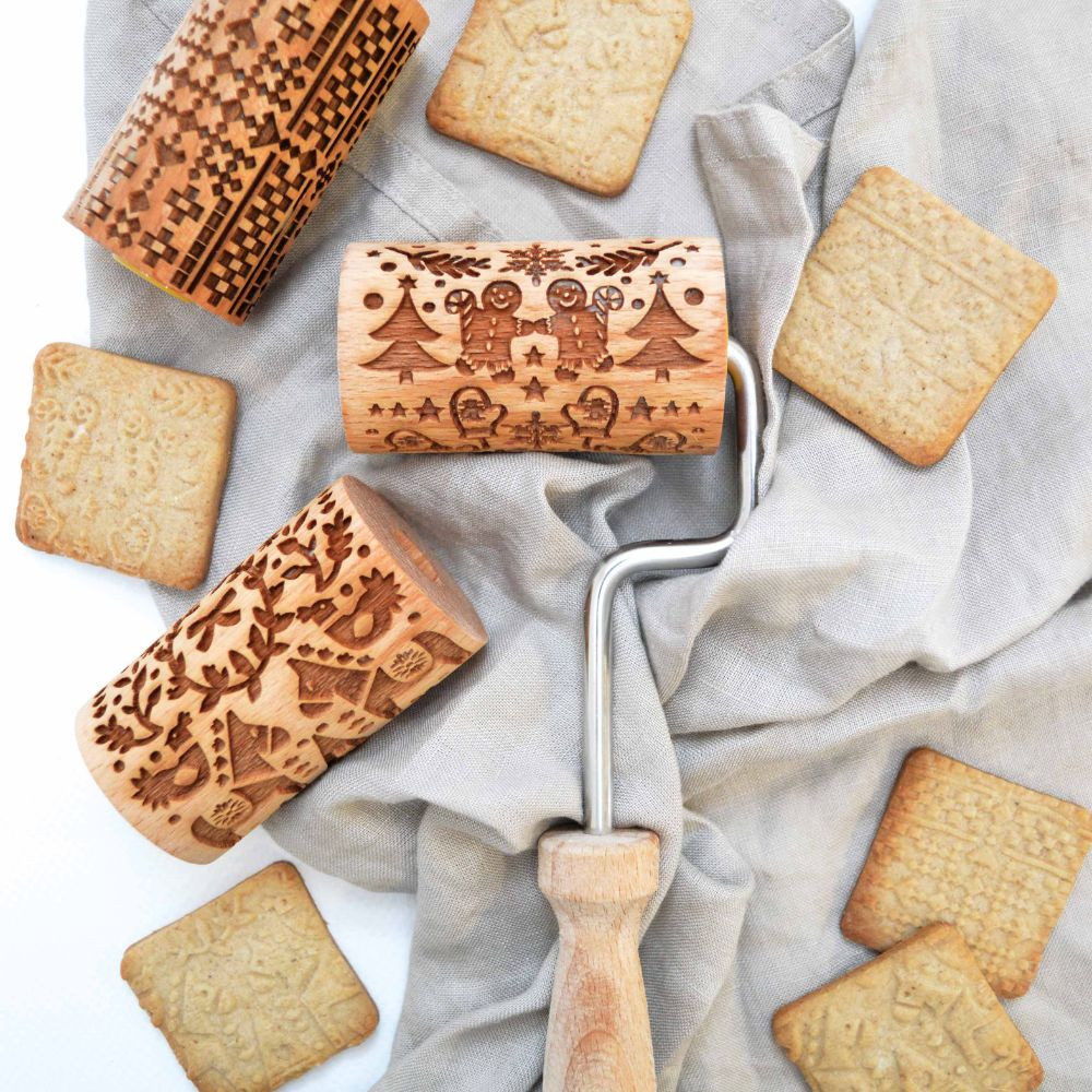 Manche Rouleau à Pâtisserie ScrapCooking - Bois De Hêtre - Pour Biscuits Imprimés - Accessoire Cuisine