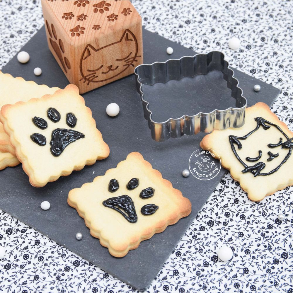 Kit Découpoir Chat ScrapCooking - Emporte-Pièce Inox + Embosseur Bois