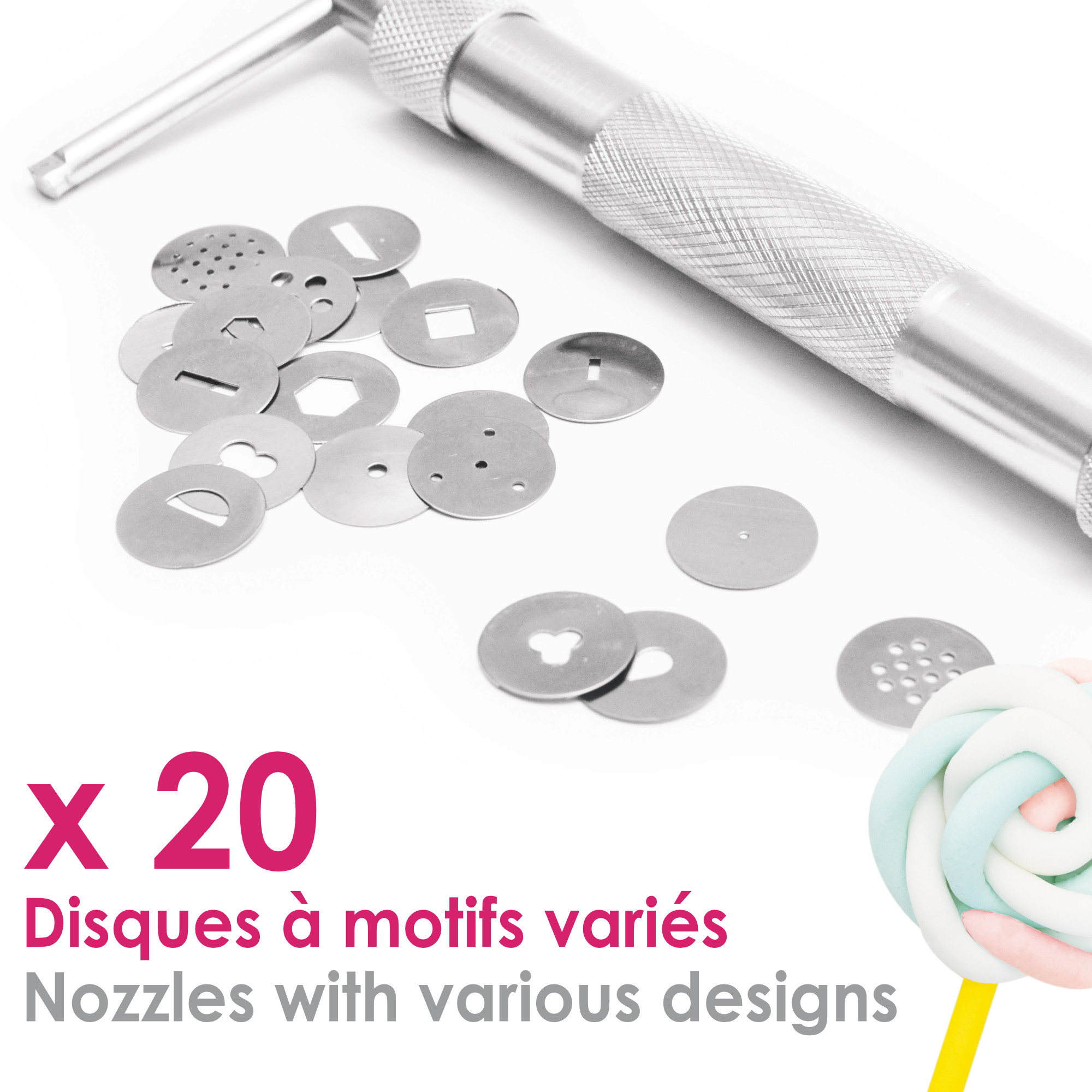 Extrudeuse Pour Fondant/Pâte à Sucre Avec 20 Disques Interchangeables - Outil De Décoration Pour Gâteaux Et Pâtisserie