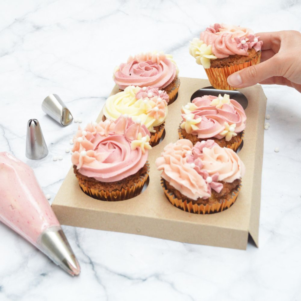 Boite de 12 caissettes cupcake rose marbré