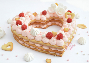 Number cake cœur framboise