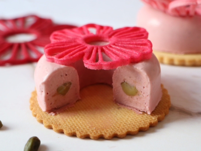 Recette entremets individuel framboises pistaches